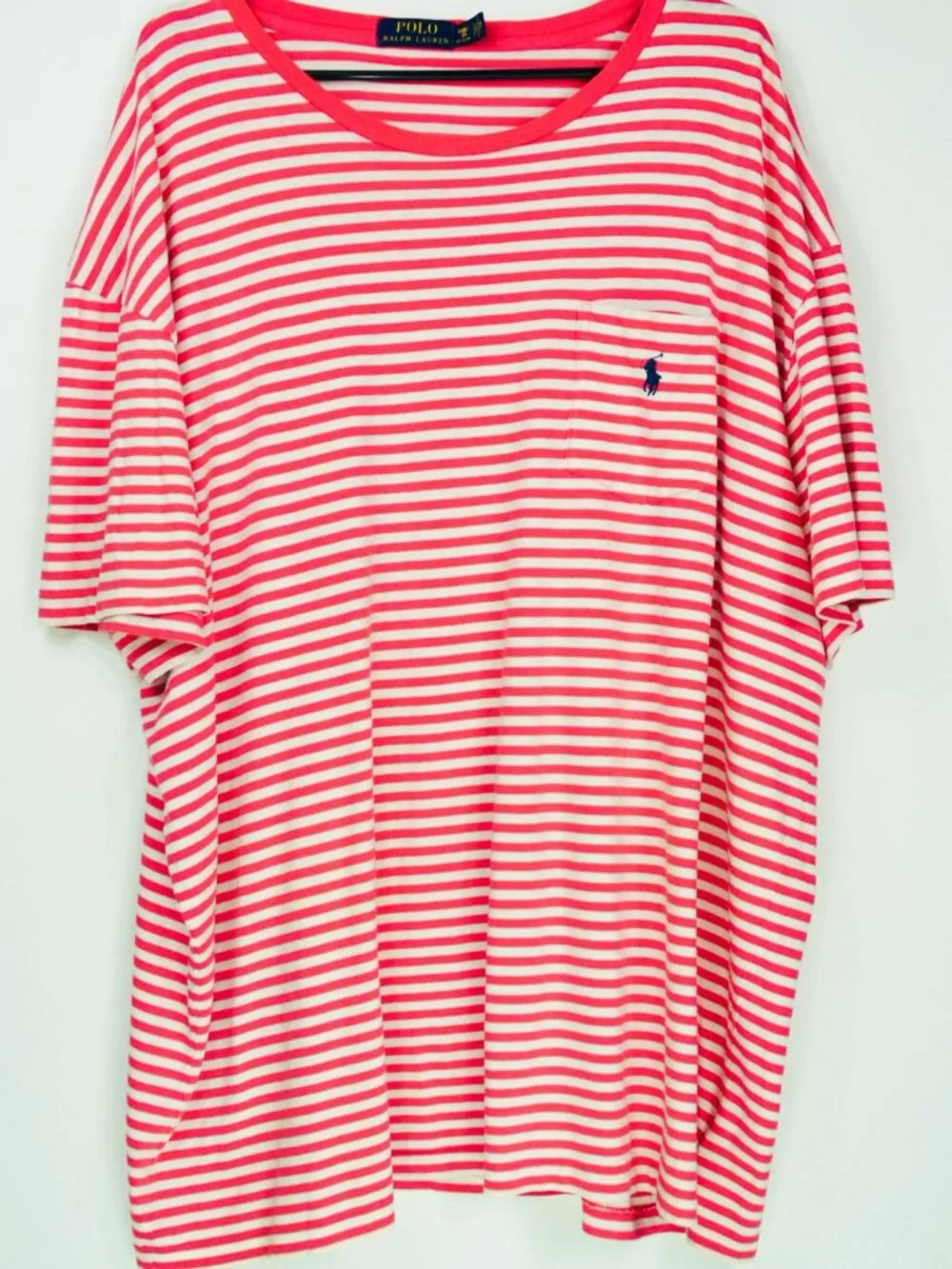 Polo Ralph Lauren Men's Size 2XB Red & White Striped Crew Neck Cotton T Shirt